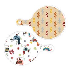 圓形設計款砧板2入組, 松樹款+雞圖案款, 1組