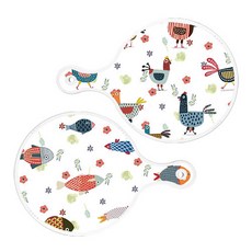 ROEM DESIGN 圓形上菜砧板 2入組 雞圖案套組, 雞圖案, 魚圖案, 1套