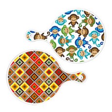 ROEM DESIGN 圓形上菜砧板 2p 猴子套裝, 猴子, 格紋線條菱形, 1套