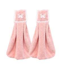 H Ground 蕾絲絲帶廚房毛巾, 粉色的, 2件