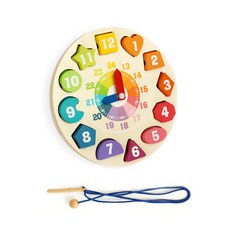 伍德皮亞 原木積木穿線時鐘遊戲, 1套