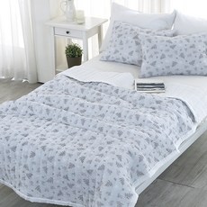 植物印花直絎縫泡泡紗涼被, 灰色的