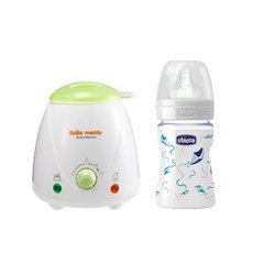 Bebemento 奶瓶加熱器+Chicco 矽膠奶瓶 150ml, 藍色, 1組