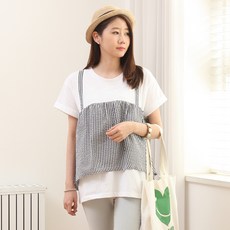 Eomjjang 孕婦假兩件式短袖T恤