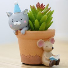 Chuka Chukanet 人造花家庭花園可愛貓咪迷你盆栽, 小帽子, 1個