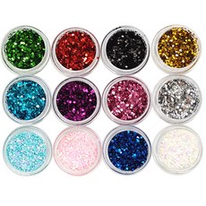 Funny Nail 圓形 1mm 亮片 3g 12種 + 收納盒套組, 混合顏色, 1個