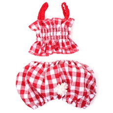 狗狗用小格紋上下套裝, 紅色