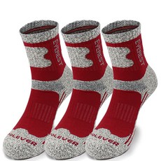 프레리 남성용 물결 중목 스포츠 등산양말 3족 세트, 레드