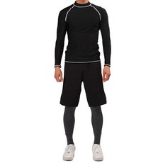 THE SIRUP 男款素色拉鍊長袖防曬泳衣+素色假兩件式短褲內搭褲套裝