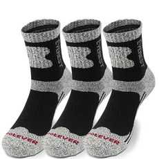 프레리 남성용 물결 중목 스포츠 등산양말 3족 세트, 블랙