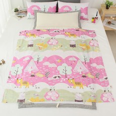 보떼하우스 프리미엄 여름 낮잠이불 일체형 마이크로화이버 베갯솜, 숲속음악회 핑크