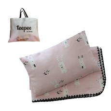 JAEWON 紗布午睡被 S號+枕芯+收納袋, 兔子款