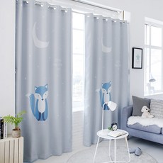 L&Room 狐狸印花遮光窗簾 M號, 淺灰