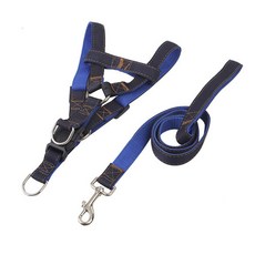 ANTS 寵物牛仔布胸背帶+牽繩組 L號, 1套, 藍色