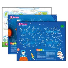 플라팜 맘마 유아 공부상 교체형 학습시트 C형 3종, 세계지도, 우주여행, 별이야기