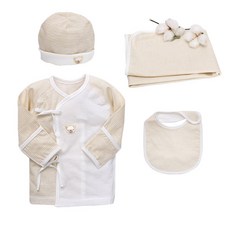 BabyBoom 新生兒條紋刺繡肚衣+包巾+帽子+圍兜彌月禮盒