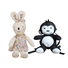 CONY BABY 安撫娃娃 兔子+猴子後背包, 兔子(象牙白)+猴子後背包(黑色)