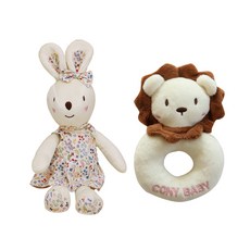 CONY BABY 安撫娃娃 兔子+獅子搖鈴, 象牙白