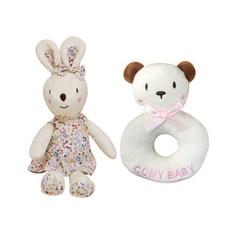 CONY BABY 安撫娃娃 兔子+小熊搖鈴, 象牙白