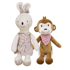 CONY BABY 安撫娃娃 兔子 60cm+猴子 40cm, 象牙白+棕色