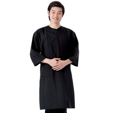 條紋水洗顧客袍, 黑色(LN151), 1個