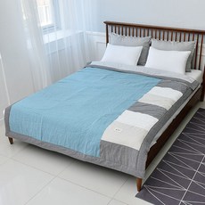 拼色亞麻薄被, 藍色