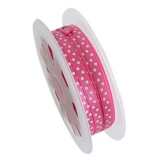 Tina Picnic 圓點圖案薄緞帶 6mm, 深粉紅色, 45m