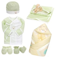 新生兒印花刺繡肚衣+包巾+手套+腳套+外出包巾+帽子