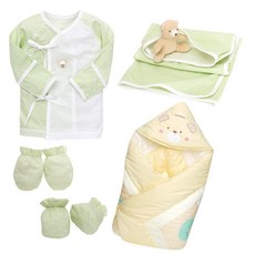 BabyBoom 新生兒印花刺繡肚衣+包巾+手套+腳套+外出包巾
