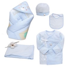 BabyBoom 新生兒印花刺繡肚衣+包巾+帽子+圍兜+外出包巾