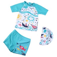 JOY MULTI 男童款海底世界印花泳衣+泳褲+泳帽組