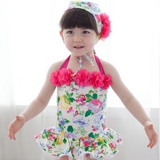 JOY MULTI 女童花朵圖案泳衣帽套裝