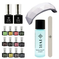 IVIt 浪漫彩色凝膠指甲套組, Color Gel 5ml x 12p + Base Gel 5ml + Top Gel 5ml + Gel Cleanser 10ml + LED Gel Lamp + 910 Wood File, 1套