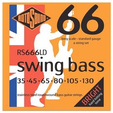 Rotosound SWING BASS 66 6-ST 6 弦不銹鋼圓形纏繞貝司弦 035-130, RS666LD, 單色