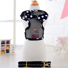 펫나인 반려동물 리본 포인트 통기성 매쉬 가슴스트랩 세트 M, 블랙, 1세트