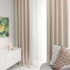 Paradise Home 金屬光澤素面遮光窗簾 2入, 米色