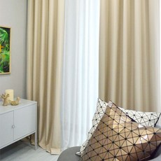 金屬遮光孔眼窗簾 2入, 金米色