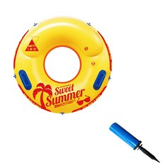 黃色游泳圈120+充氣棒, 混色, 1套