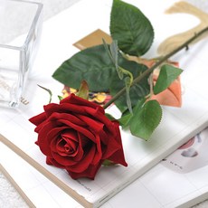 행복한세상 조화 한송이 벨벳 장미가지, 레드, 3개