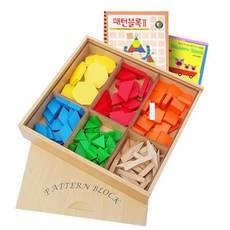 GabeFamily 原木圖案積木 112p + 圖案積木教材 第2階段, 紅, 橘, 黃, 綠, 藍, 原木色, 1個