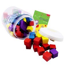 Gabe家族 Keunsol 2.5cm 高級原木彩色堆疊積木 100p + 迷你書 + 收納桶, 混合色