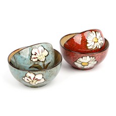 Royal Essex So Dam花朵湯碗 2入+飯碗 2入, 紅色，天藍色, 1套