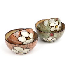 Royal Essex So Dam花朵湯碗 2入+飯碗 2入, 粉色, 綠色, 1套