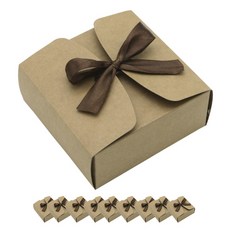 愛心鏤空正方盒 10個 + 緞帶 10條, 牛皮紙, 1套