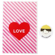 愛心圖案粉色斜紋包裝袋 60入+圖案印花圓形貼紙 60入, 1套