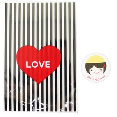心型條紋包裝袋 黑色 30入+黃帽小孩韓文貼紙 30入, 1套