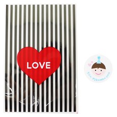 愛心圖案包裝袋 黑色 96入+派對帽男孩圖案貼紙 96入, 1套