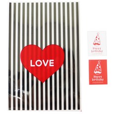 황씨네도시락 하트 쿠키포장 봉투 블랙 60p + 고깔 생일 사각 스티커 60p, 1세트