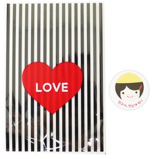 Hwangssinaedosirak 愛心餅乾包裝袋 黑色 60入 + 黃帽女孩貼紙 60入, 1套