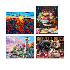 헬로페인팅 DIY 전문가용 캔버스 도면 4p세트, 빨간꽃천국, 화려한우리집, 강아지와고양이, 만찬, 1개
